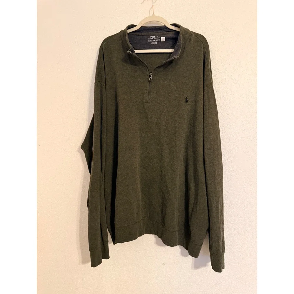 Polo Ralph Lauren Mens 3XLT Olive Green Quarter Zip Long Sleeve‎ Pullover Shirt